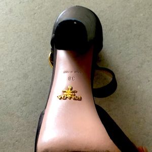 Prada high heel pumps. Brown with gold buckle.